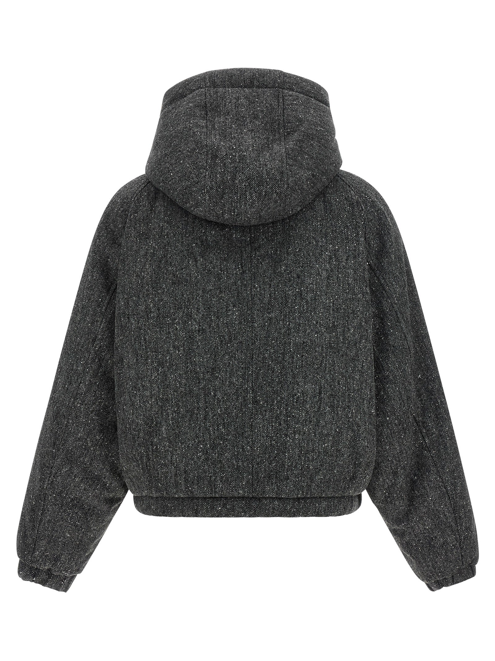 Hooded Puffer Jacket by Brunello Cucinelli for women in polyamide & virgin wool gray & patterned presents a effortlessly chic silhouette, showcasing a sophisticated hooded neckline and premium hooded & insulated for a truly effortlessly chic finish.