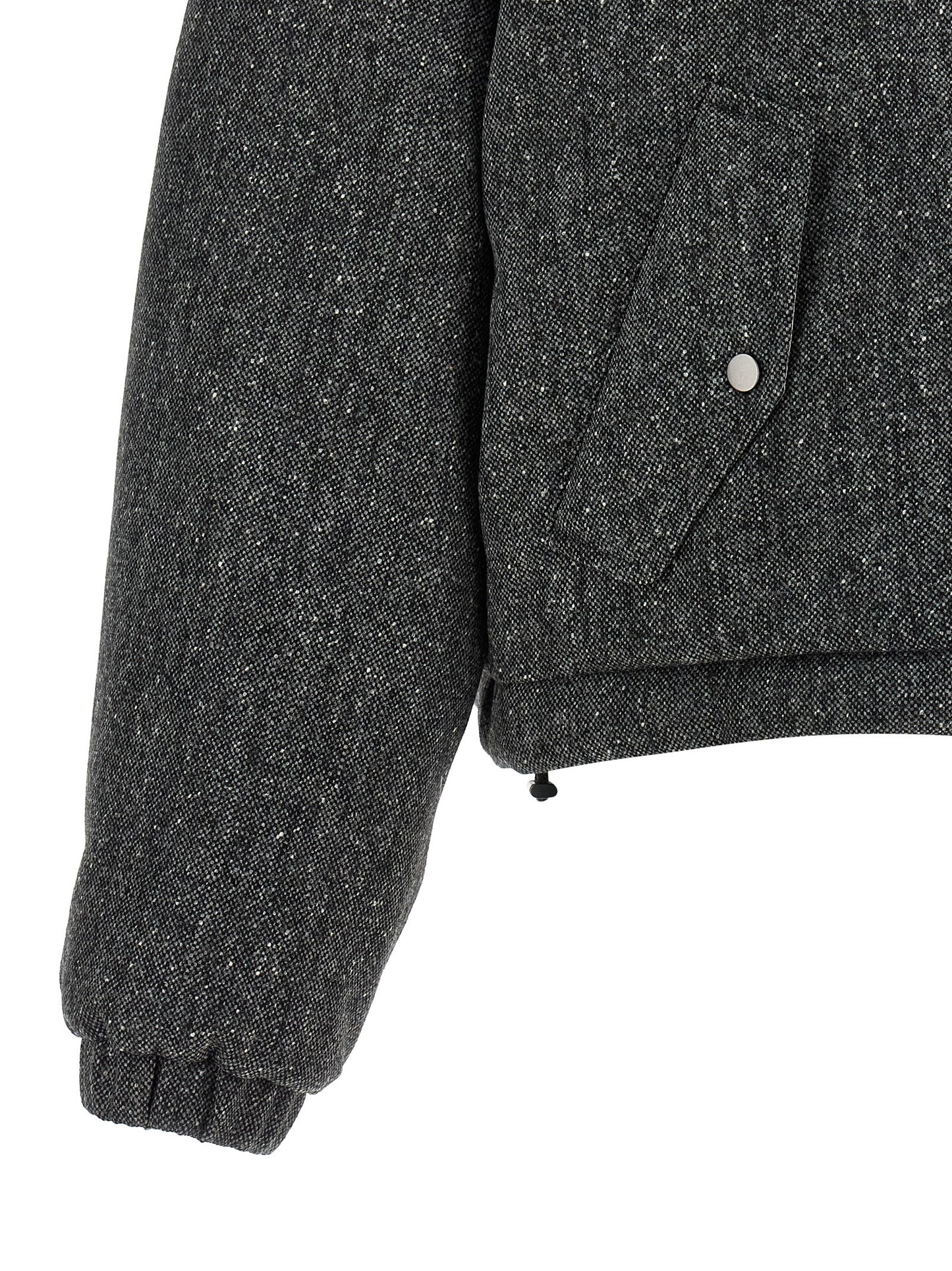 Hooded Puffer Jacket by Brunello Cucinelli for women in polyamide & virgin wool gray & patterned features a city-ready silhouette, detailed with hooded & insulated and a city-ready .