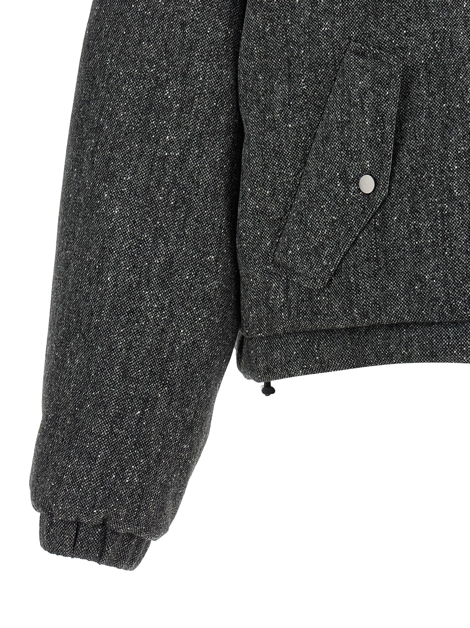 Hooded Puffer Jacket by Brunello Cucinelli for women in polyamide & virgin wool gray & patterned features a city-ready silhouette, detailed with hooded & insulated and a city-ready .