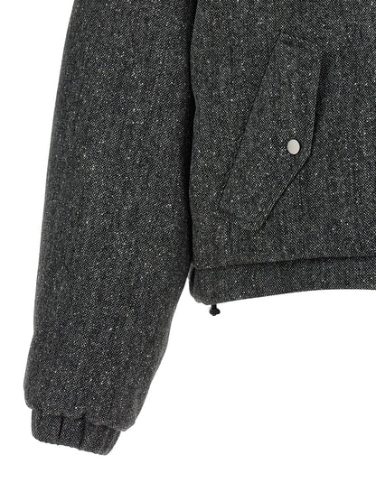 Hooded Puffer Jacket by Brunello Cucinelli for women in polyamide & virgin wool gray & patterned features a city-ready silhouette, detailed with hooded & insulated and a city-ready .