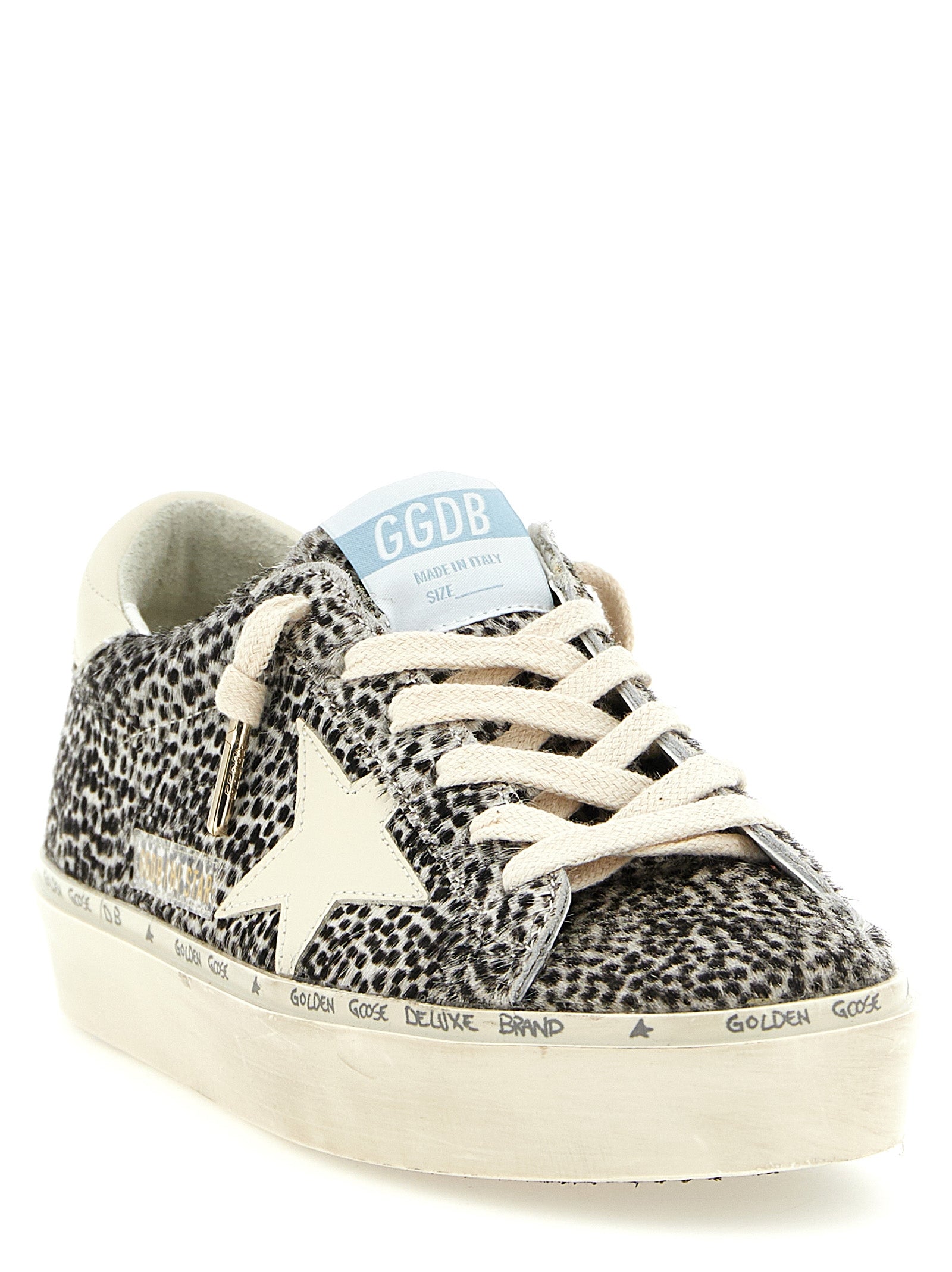 Sneakers by Golden Goose for women in cowhide leather bicolour, animal, black, white & print features an fashionable silhouette, showcasing the premium Pony Star Women's Fashion Cowhide Leather Sneakers in a fashionable fashion style that offers a fashionable finish for refined style.