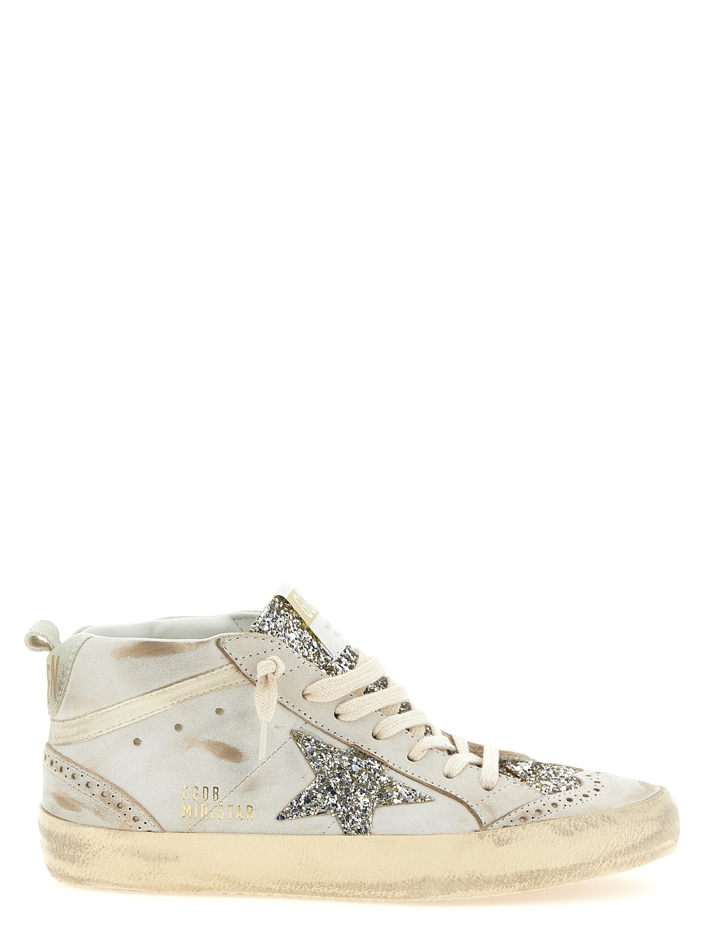 Sneakers by Golden Goose for women in polyester nappa leather & cotton beige & print features a chic design, perfectly showcasing the chic high-top style of this Ribbon Star Women's High Top Polyester Nappa Leather & Cotton Sneakers.