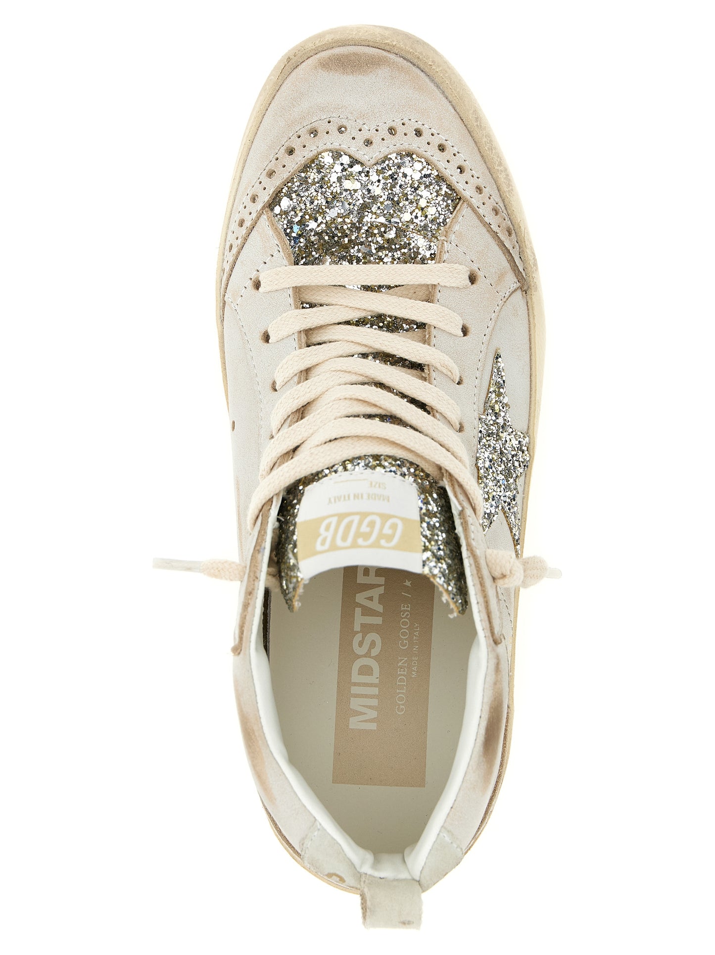 Sneakers by Golden Goose for women in polyester nappa leather & cotton beige & print features an versatile design from the Ribbon Star Women's High Top Polyester Nappa Leather & Cotton Sneakers collection, highlighting a versatile high-top style for a premium, high-fashion look.