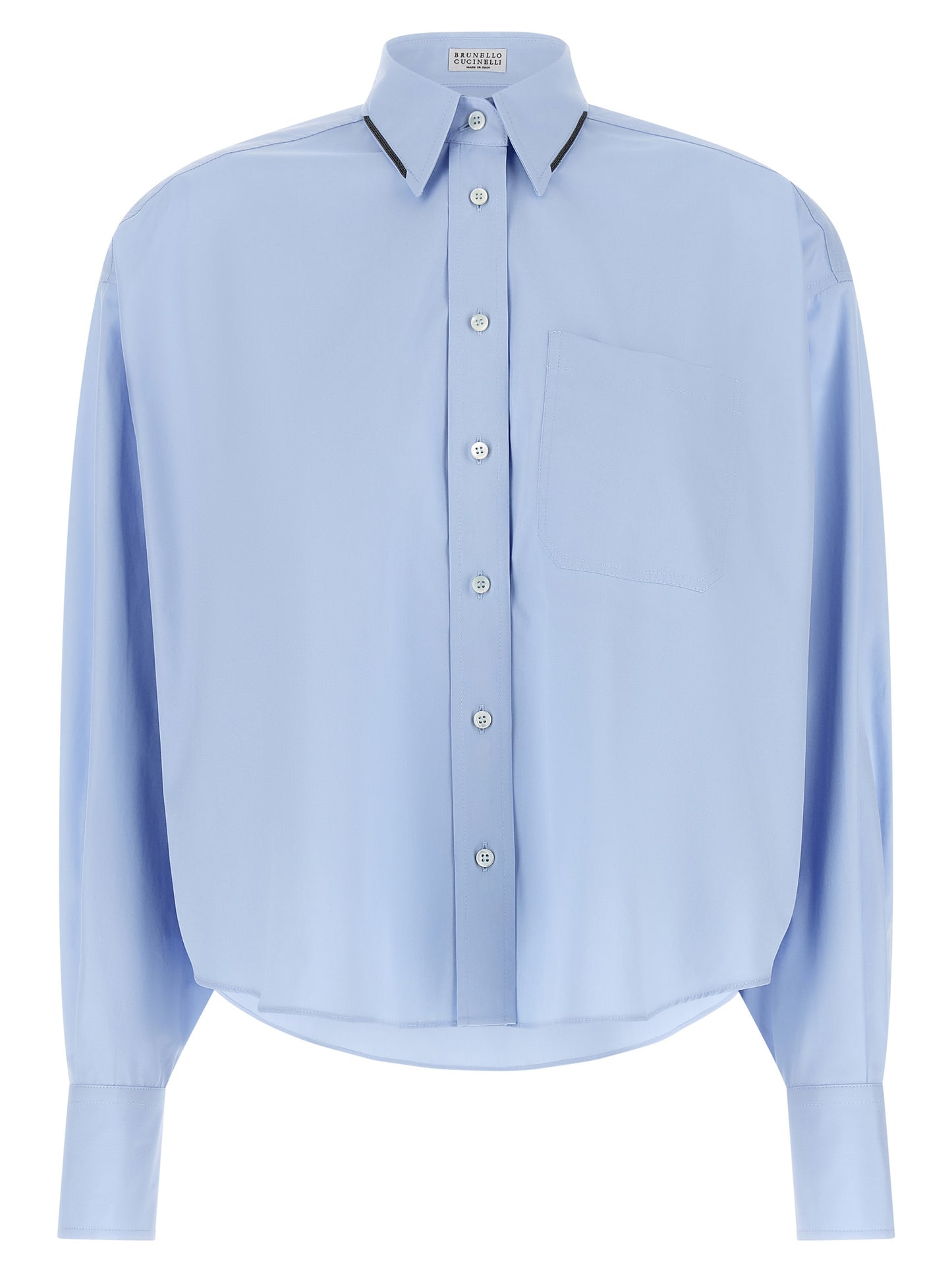 Blouse by Brunello Cucinelli for women in cotton light-blue & signature presents a discerning silhouette, showcasing a sophisticated and for a truly discerning finish.