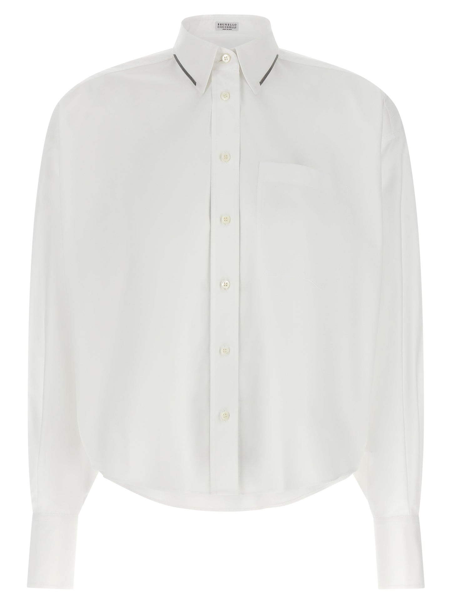 Blouse by Brunello Cucinelli for women in cotton white & signature showcases a sublime silhouette, artfully detailed with a sublime and for a sophisticated, sublime finish.