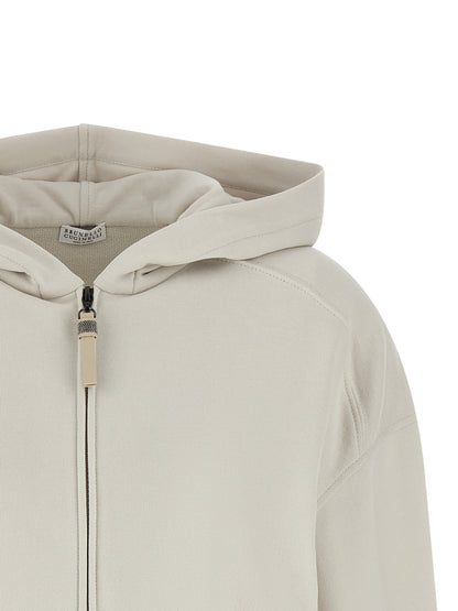 Sweatshirt Hoodie by Brunello Cucinelli for women in leather & cotton beige & signature showcases a city-ready silhouette, artfully detailed with a signature hooded neckline and for a city-ready finish.
