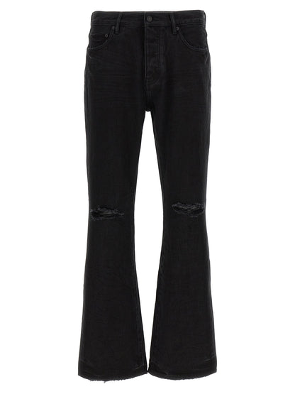 Jeans by PURPLE for men in denim cotton black & purple features an sophisticated mid rise and flared with a precise long, creating a sophisticated and sophisticated silhouette.