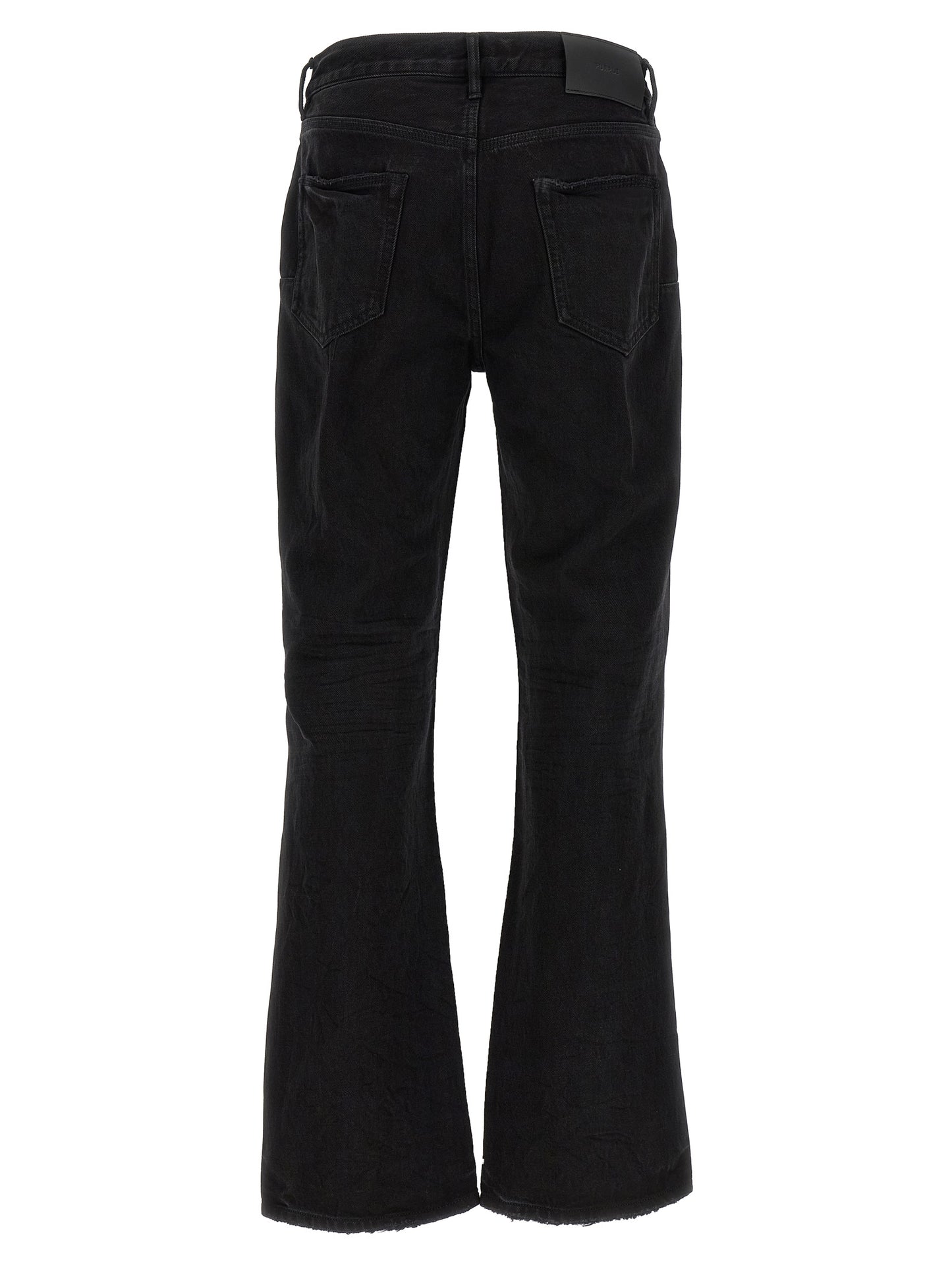 Jeans by PURPLE for men in denim cotton black & purple features an sartorial flared and long with a mid rise cut for a sartorial finish.