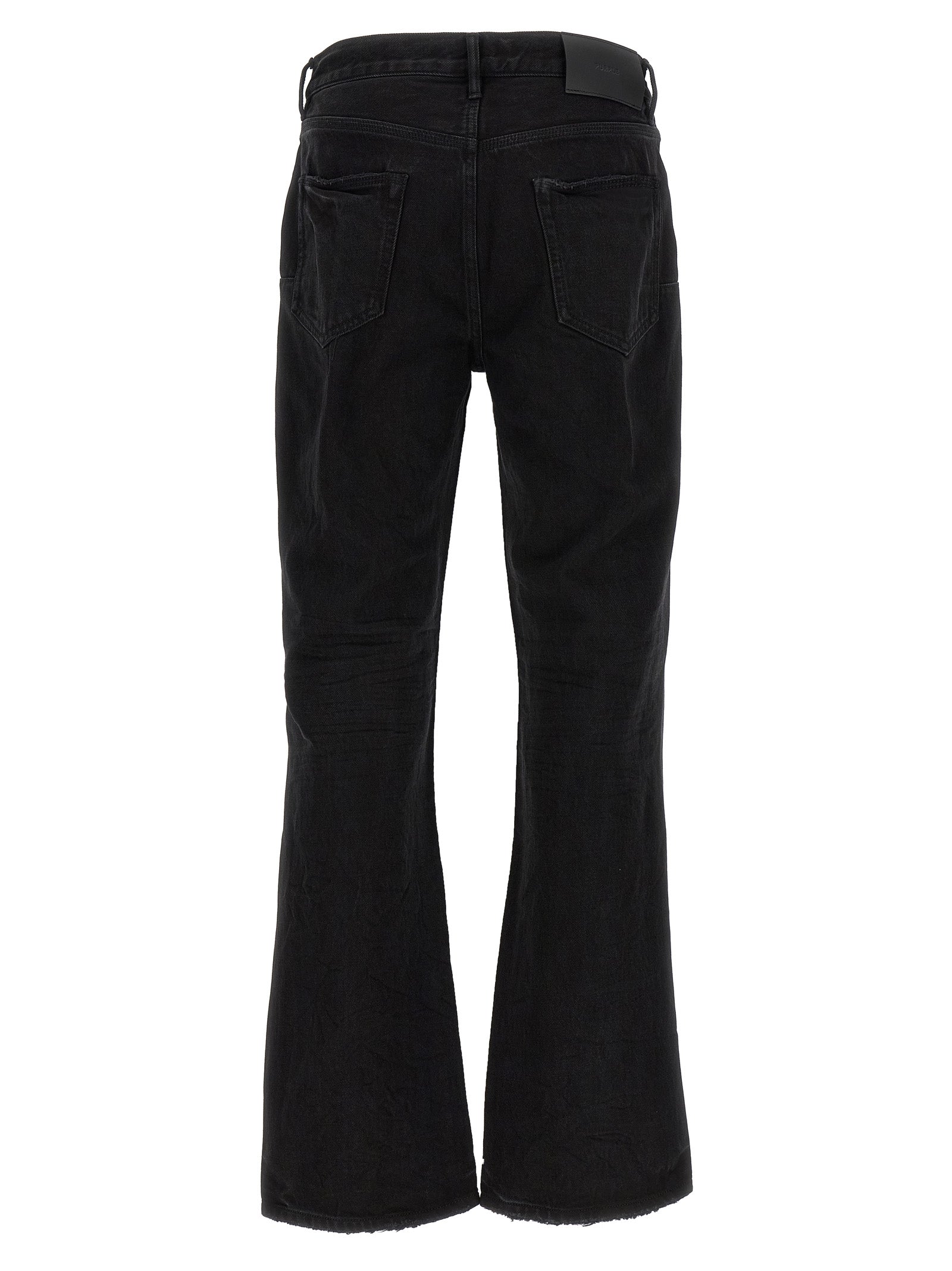 Jeans by PURPLE for men in denim cotton black & purple features an sartorial flared and long with a mid rise cut for a sartorial finish.