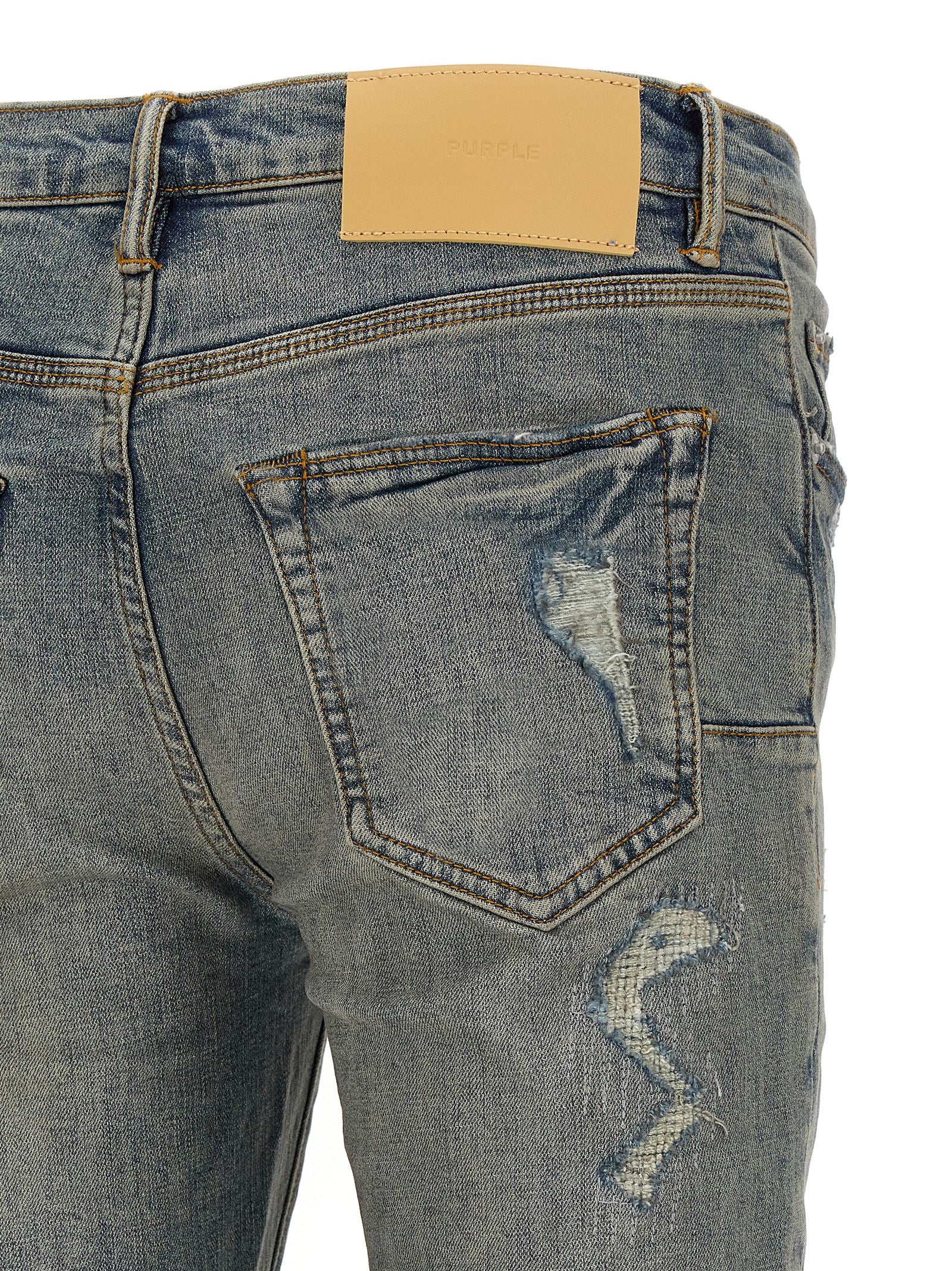 Jeans by PURPLE for men in stretch denim cotton light-blue, purple & signature presents a tailored silhouette, showcasing a tailored slim and long cut with a refined low rise for a truly tailored aesthetic.