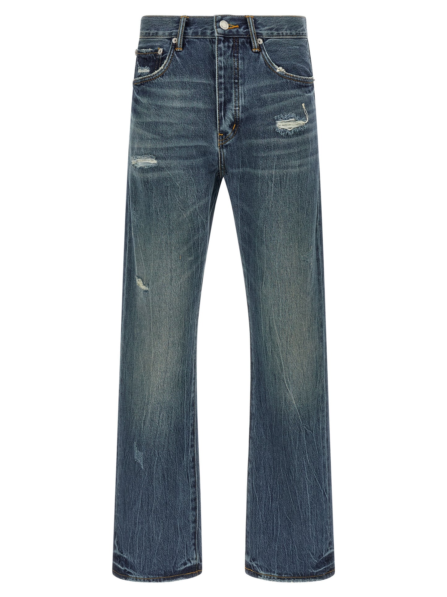 Jeans by PURPLE for men in cotton denim blue & purple presents a refined pantology silhouette, artfully defined by a refined pantology straight-leg, long, and a sophisticated .