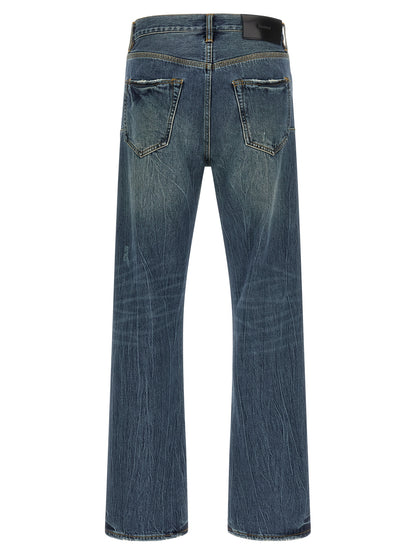 Jeans by PURPLE for men in cotton denim blue & purple features a refined silhouette with a refined straight-leg, defined by a and a refined long for a refined finish.