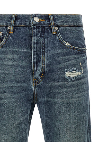 Jeans by PURPLE for men in cotton denim blue & purple presents a tailored silhouette, showcasing a tailored straight-leg and long cut with a refined for a truly tailored aesthetic.