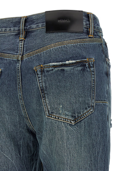 Jeans by PURPLE for men in cotton denim blue & purple features an sophisticated and straight-leg with a precise long, creating a sophisticated and sophisticated silhouette.