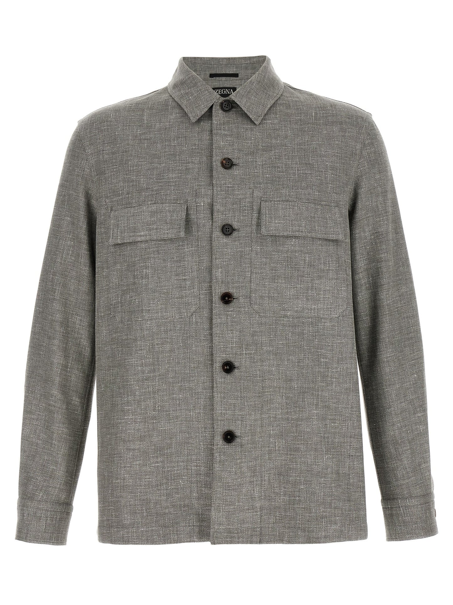 Overshirt by ZEGNA for men in silk linen polyamide leather beige & horn, featuring a nuanced and nuanced for a sophisticated finish.