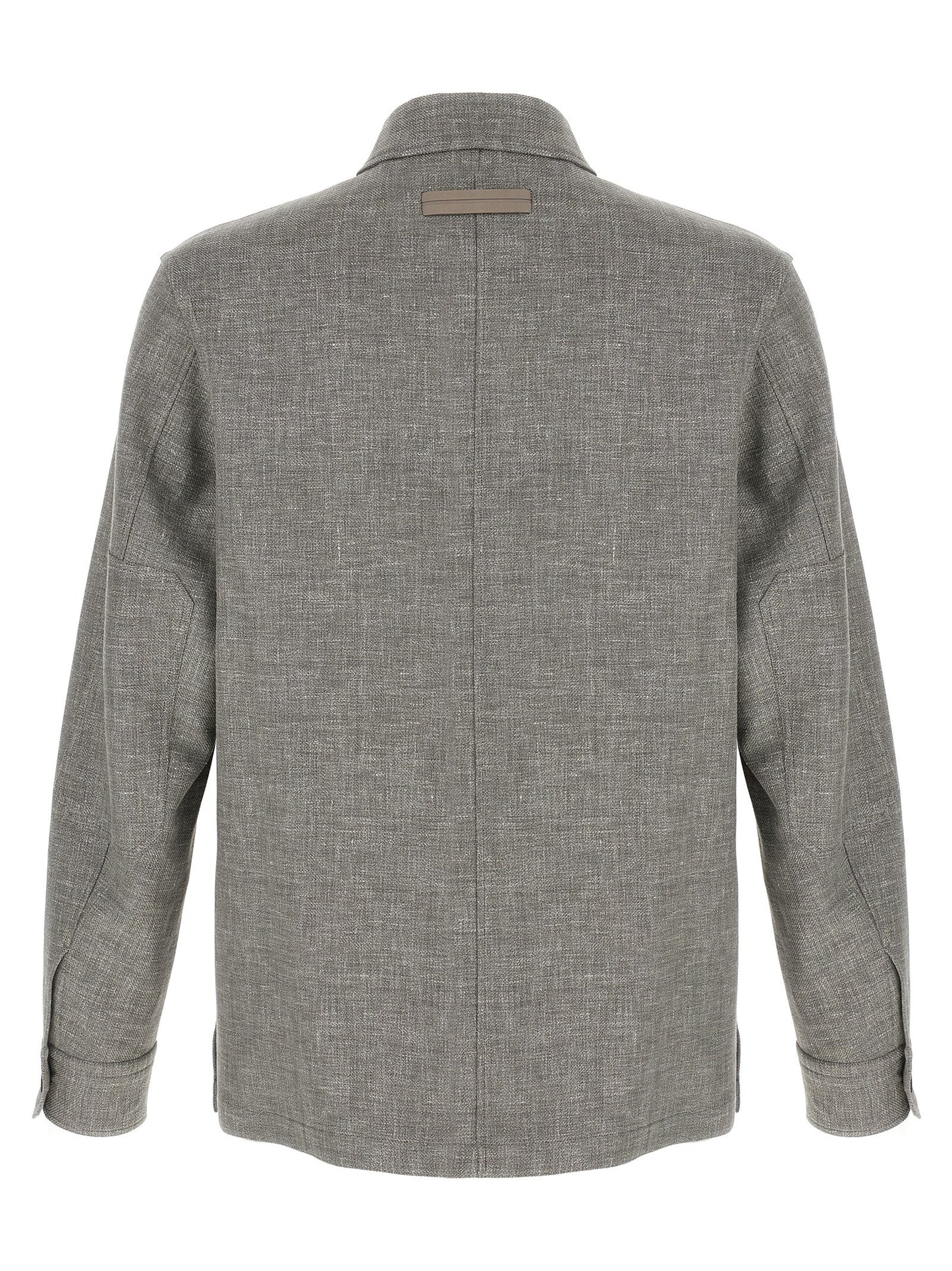 Overshirt by ZEGNA for men in silk linen polyamide leather beige & horn showcases a sublime silhouette, artfully detailed with a sublime and for a sophisticated, sublime finish.