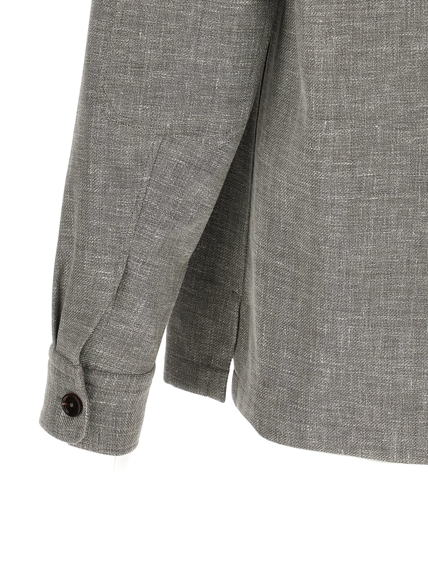 Overshirt by ZEGNA for men in silk linen polyamide leather beige & horn presents a discerning silhouette, showcasing a sophisticated and for a truly discerning finish.