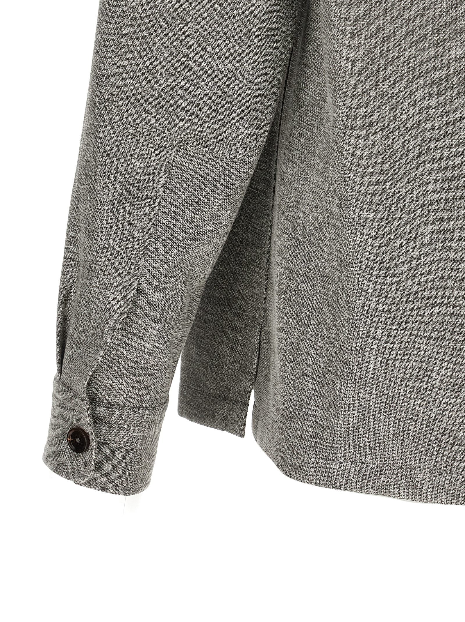 Overshirt by ZEGNA for men in silk linen polyamide leather beige & horn presents a discerning silhouette, showcasing a sophisticated and for a truly discerning finish.