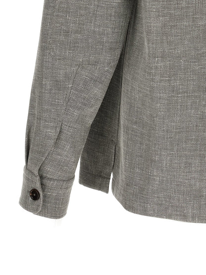 Overshirt by ZEGNA for men in silk linen polyamide leather beige & horn presents a discerning silhouette, showcasing a sophisticated and for a truly discerning finish.