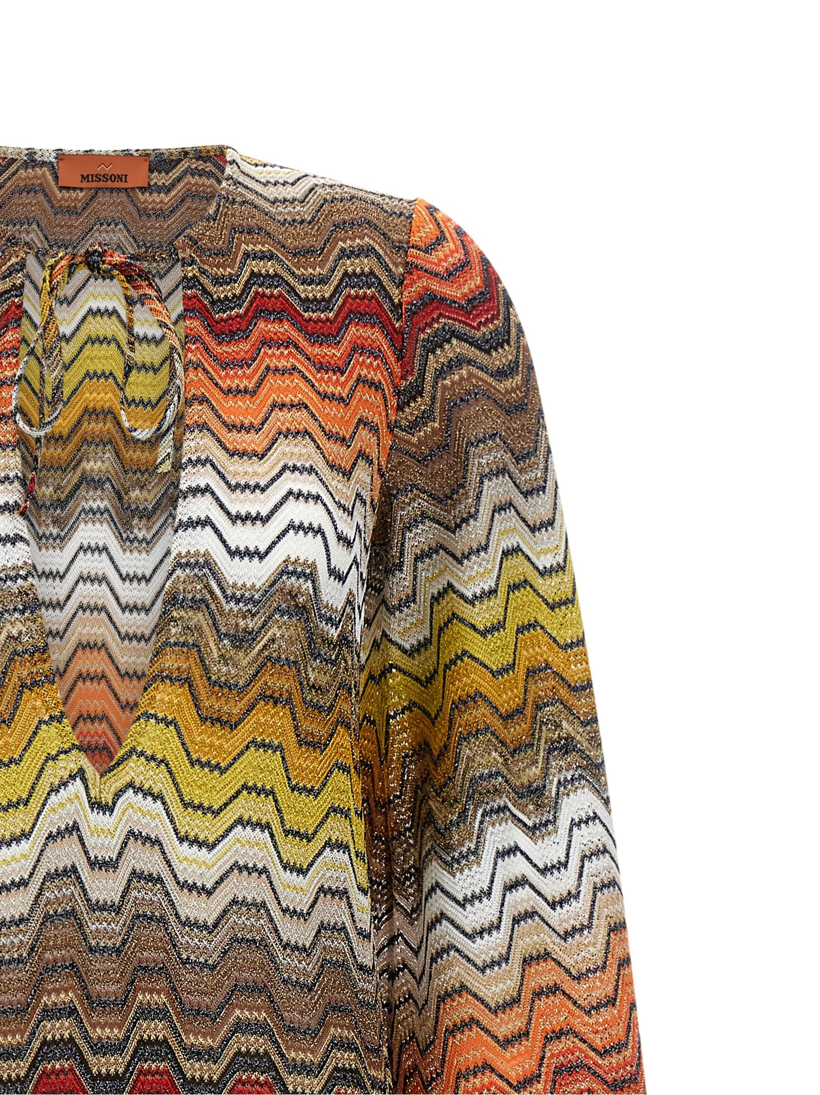 Dress by Missoni for women in viscose multicolor & patterned features an cute silhouette, detailed with a and v-neck neckline that elegantly flows into a cute long.
