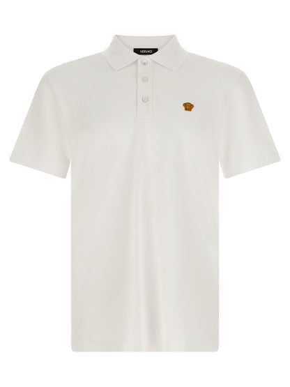 Polo Shirt by Versace for men in cotton white & jacquard showcases a enviable silhouette, featuring a refined and for a enviable finish.
