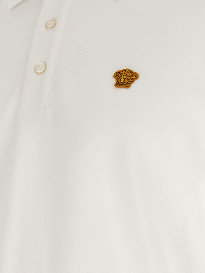 Polo Shirt by Versace for men in cotton white & jacquard presents a crisp silhouette, artfully detailed with a crisp and crisp .