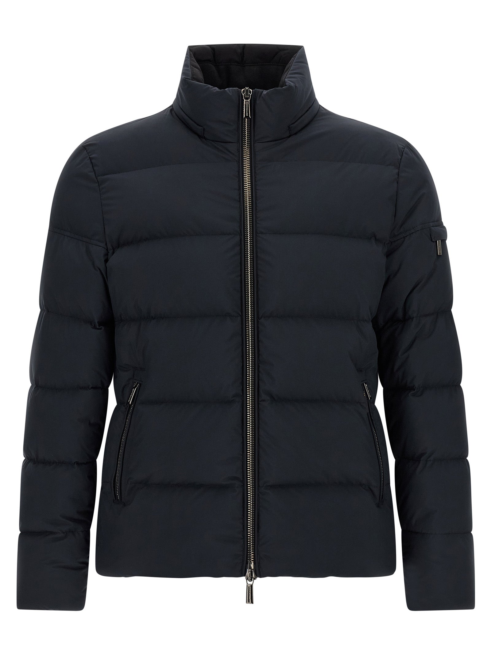 This Hooded Bomber Jacket by MooRER for men in goose-down & cashmere blue exhibits a edgy silhouette, meticulously detailed with functional windproof, hooded & insulated and a edgy hooded high-neck neckline for a edgy finish.