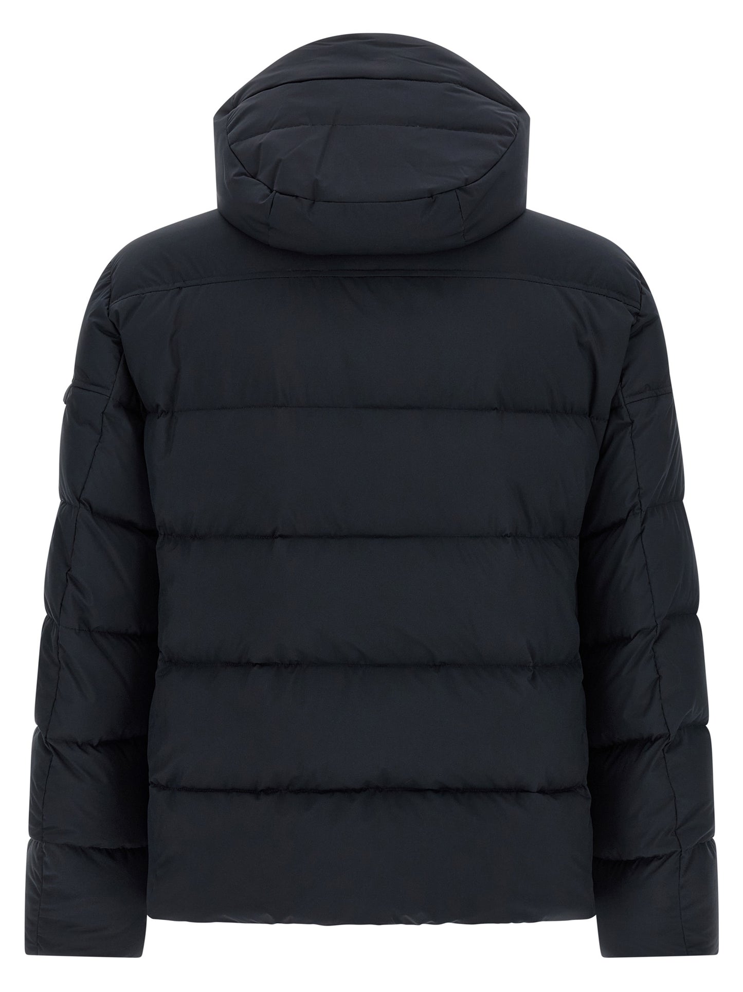 Hooded Bomber Jacket by MooRER for men in goose-down & cashmere blue showcases a bohemian silhouette, artfully detailed with a bohemian hooded high-neck neckline and signature windproof, hooded & insulated for a truly bohemian finish.