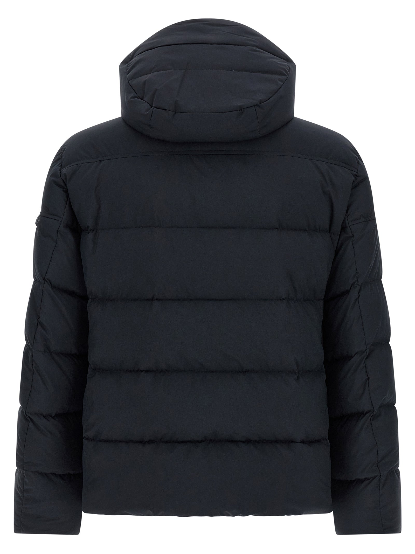 Hooded Bomber Jacket by MooRER for men in goose-down & cashmere blue showcases a bohemian silhouette, artfully detailed with a bohemian hooded high-neck neckline and signature windproof, hooded & insulated for a truly bohemian finish.