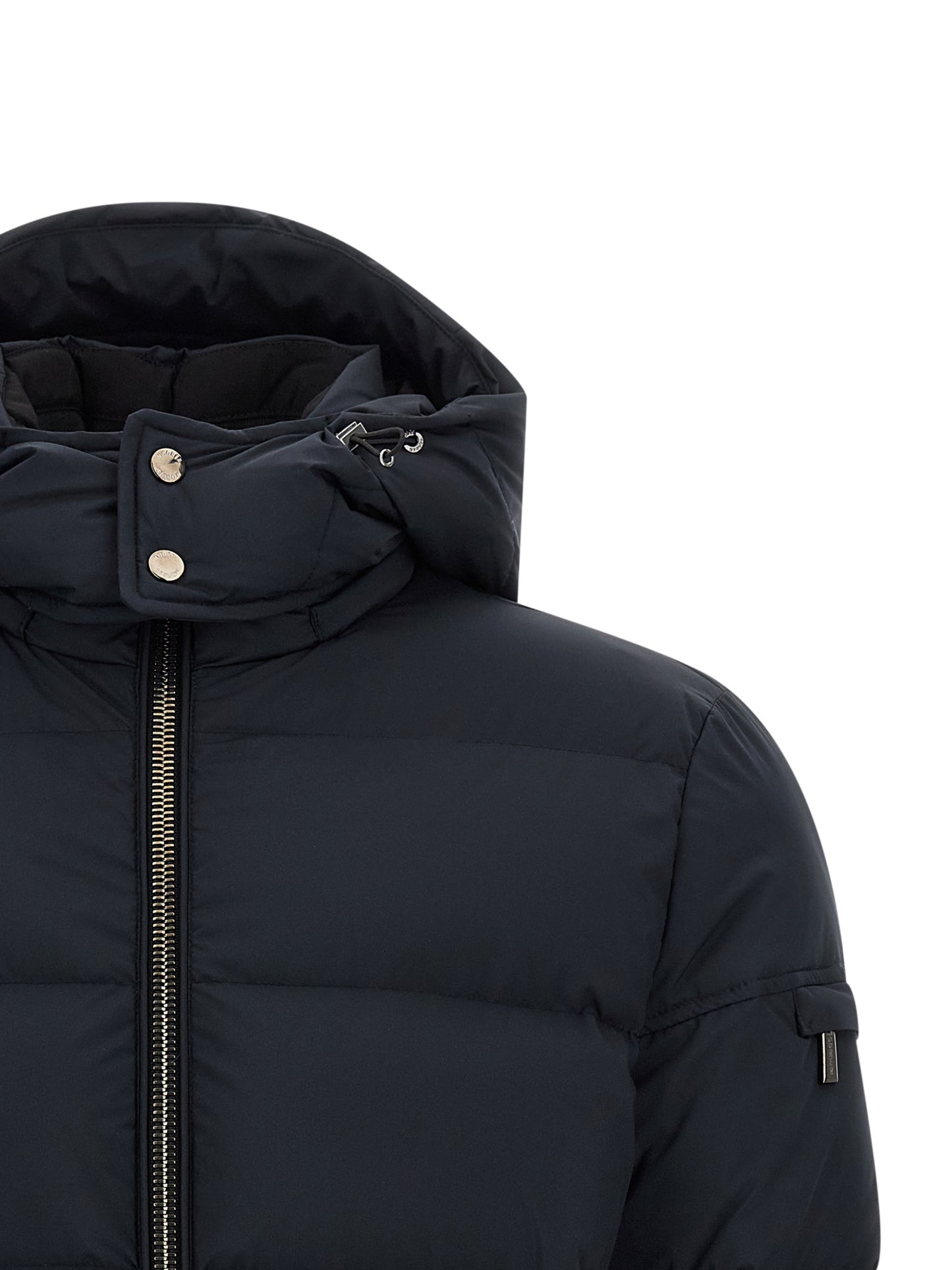 Hooded Bomber Jacket by MooRER for men in goose-down & cashmere blue features a city-ready silhouette, detailed with windproof, hooded & insulated and a city-ready hooded high-neck neckline.