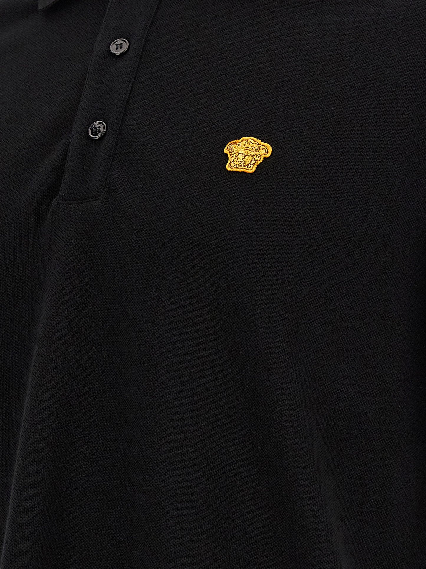 Polo Shirt by Versace for men in cotton black & jacquard presents a crisp silhouette, artfully detailed with a crisp and crisp .