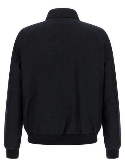 Bomber Jacket by MooRER for men in cashmere blue & horn features a city-ready silhouette, detailed with water-resistant, windproof & insulated and a city-ready high-neck neckline.
