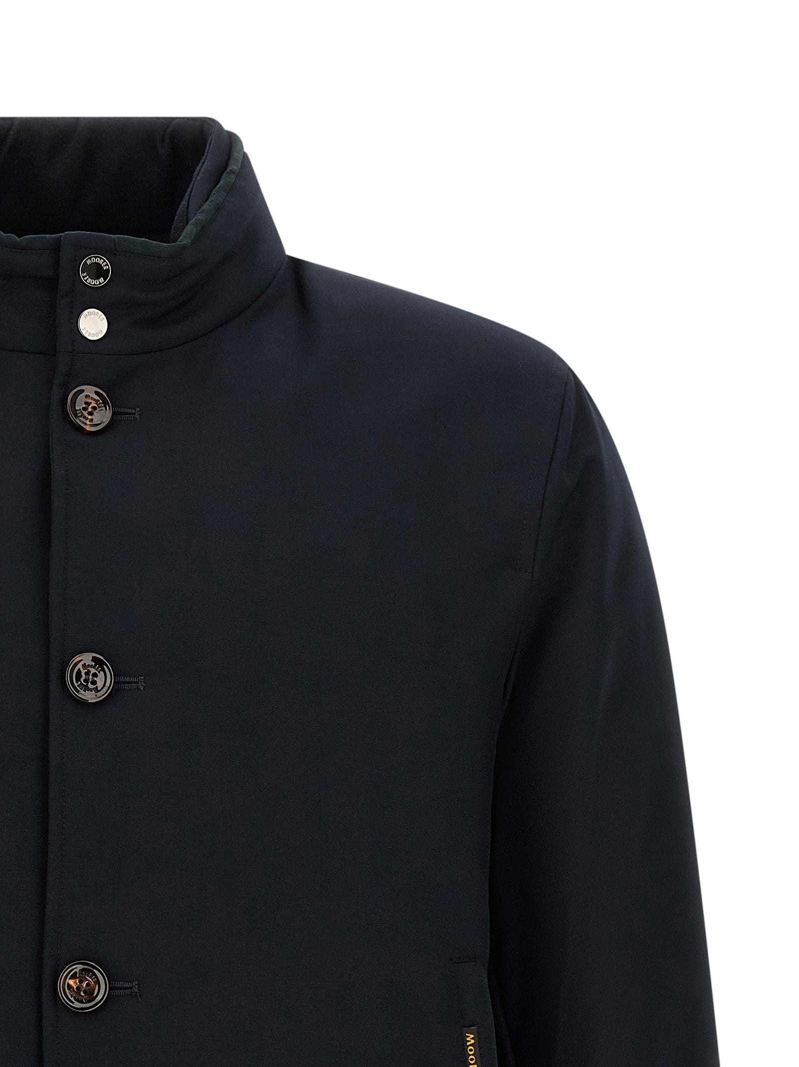 Bomber Jacket by MooRER for men in cashmere blue & horn presents a effortlessly chic silhouette, showcasing a sophisticated high-neck neckline and premium water-resistant, windproof & insulated for a truly effortlessly chic finish.