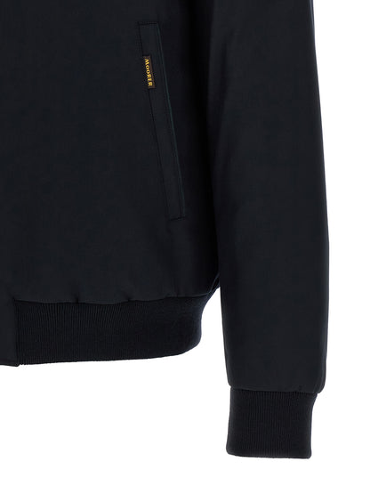 Bomber Jacket by MooRER for men in cashmere blue & horn features an on trend silhouette, showcasing refined water-resistant, windproof & insulated and a sophisticated for a truly on trend finish.