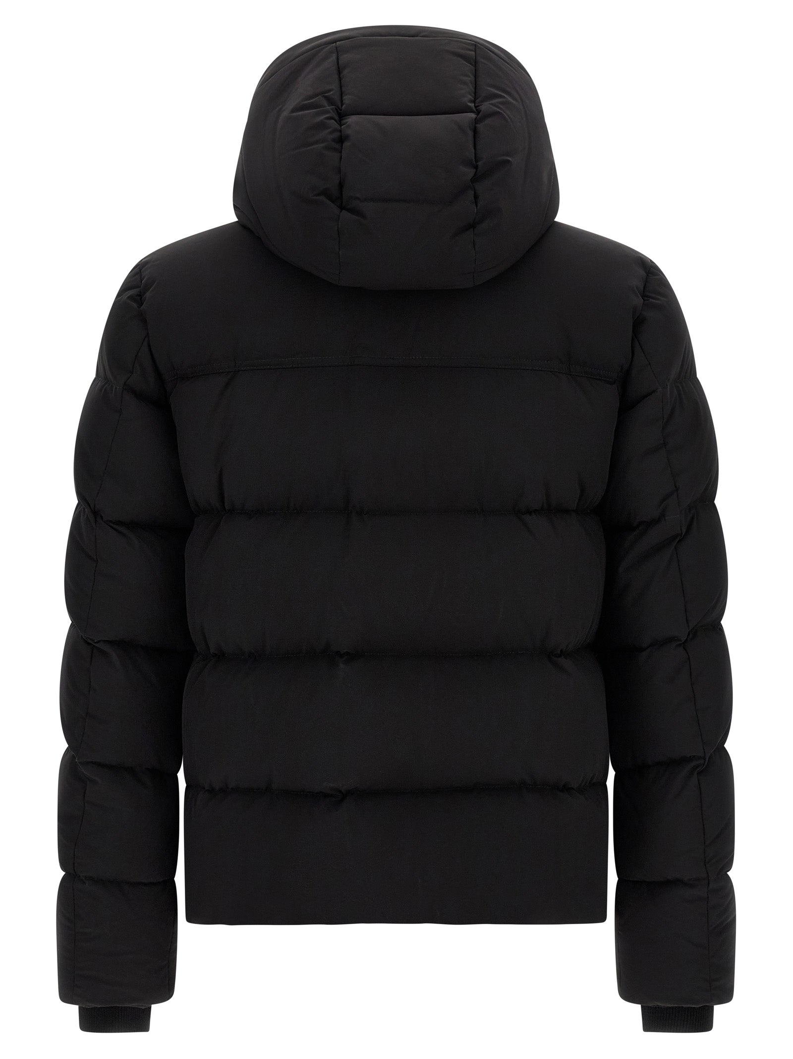 This Hooded Bomber Jacket by MooRER for men in goose-down & cashmere black exhibits a edgy silhouette, meticulously detailed with functional pockets, hooded & insulated and a edgy hooded neckline for a edgy finish.