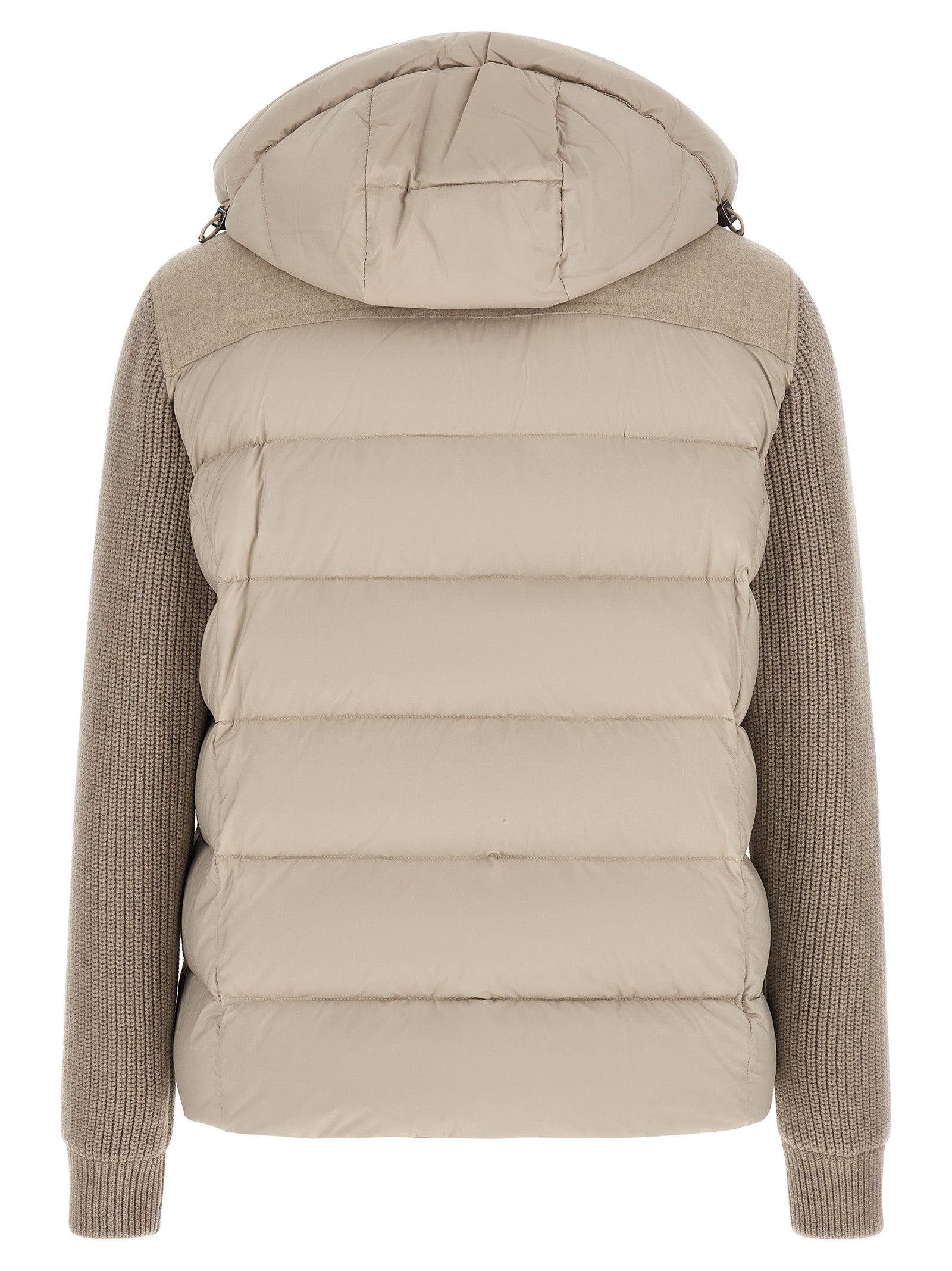 Hooded Overcoat by MooRER for men in cashmere wool flannel & goose-down beige features a cosy chic silhouette, artfully detailed with a sophisticated hooded neckline and premium pockets, hooded & insulated for a cosy chic finish.