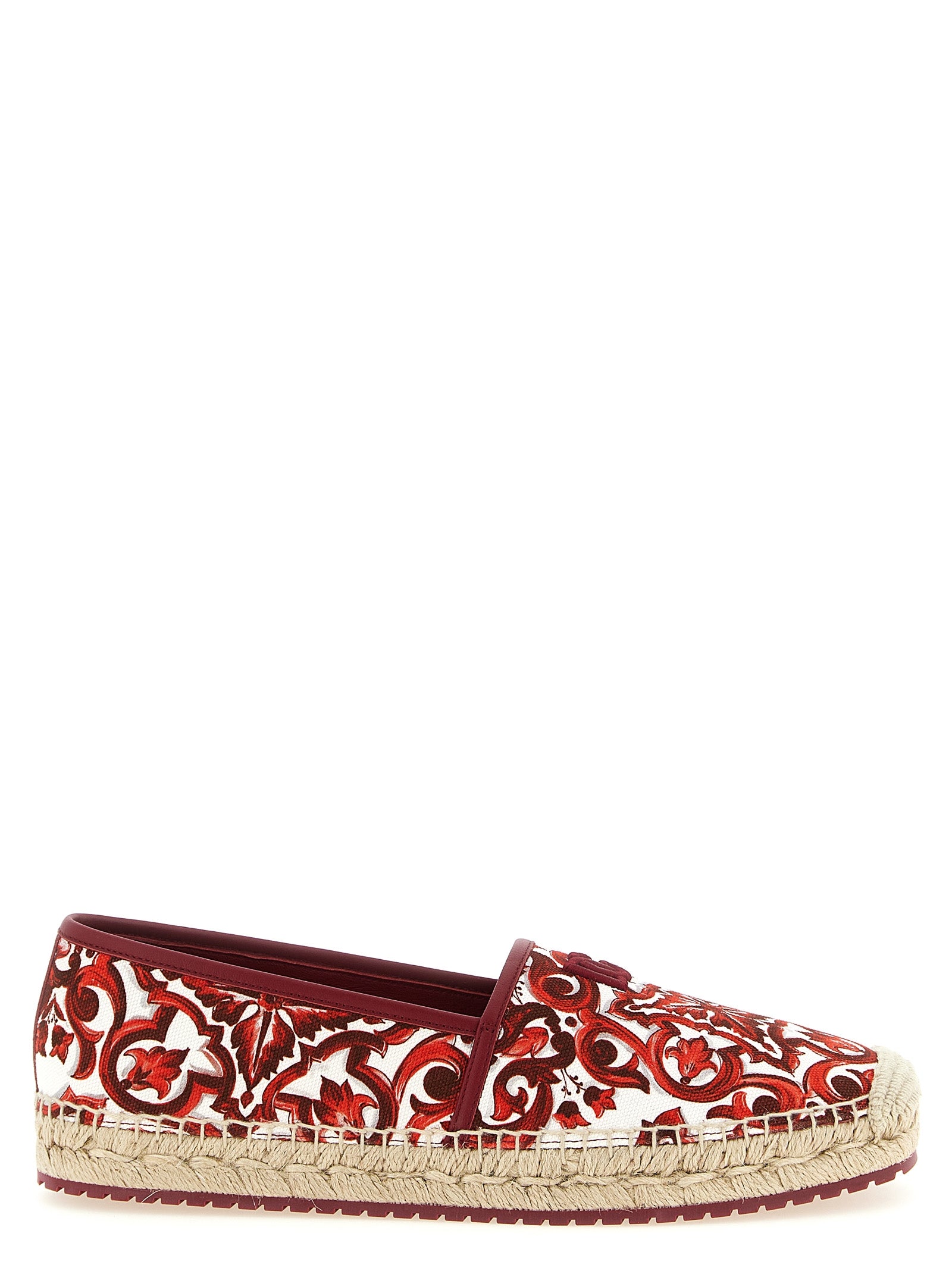 Espadrilles Flat Shoes by Dolce & Gabbana for men in tu cotton canvas & nappa leather multicolor, red & print features an captivating silhouette, showcasing the captivating style of the Maiolica Men's TU Cotton Canvas & Nappa Leather Espadrilles Flat Shoes with its distinct and refined .