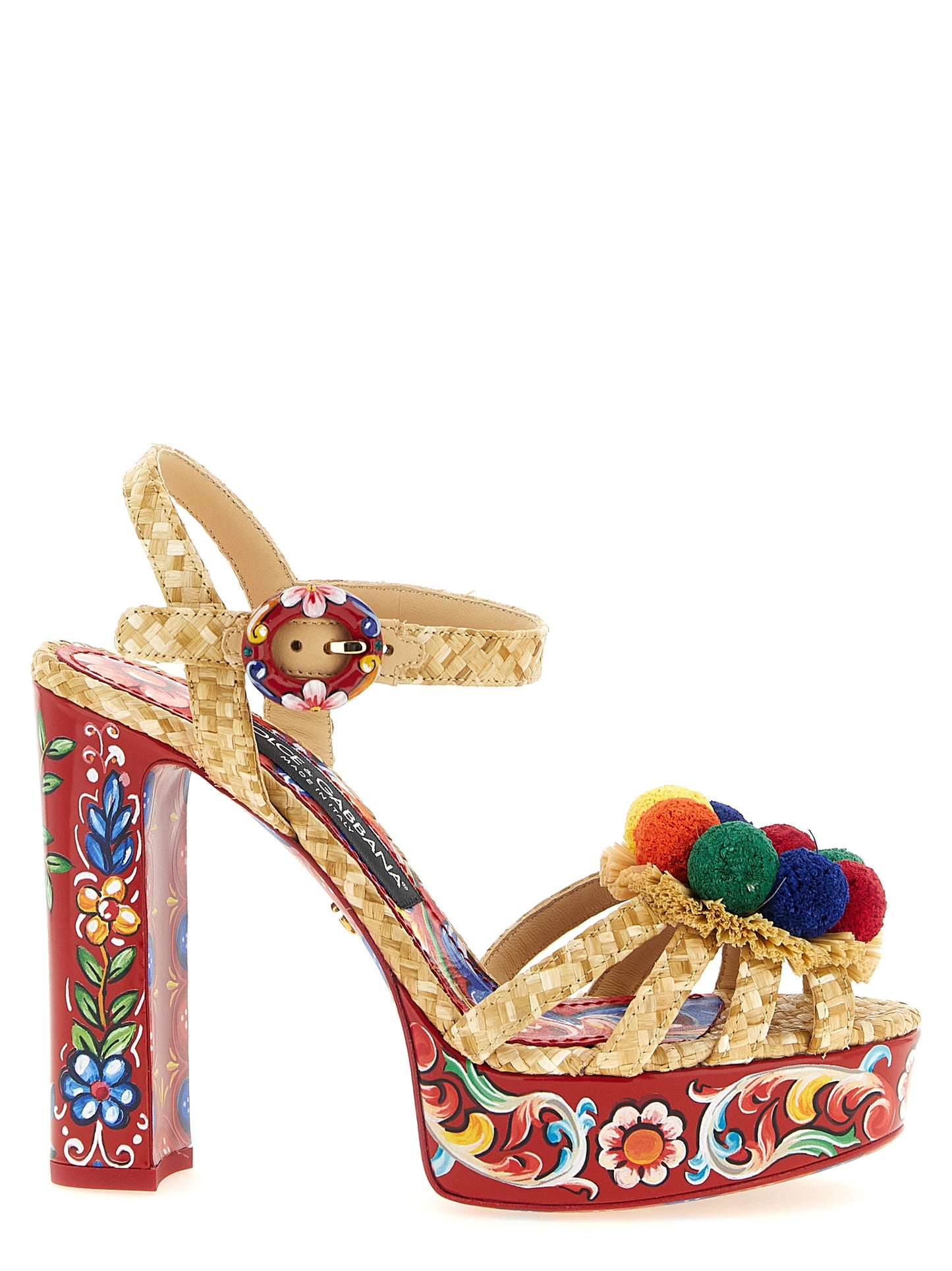 Platform Stiletto Ankle Strap Sandals by Dolce & Gabbana for women in raffia & lamb leather multicolor features an statuesque Maiolica Women's Raffia & Lamb Leather Platform Stiletto Ankle Strap Sandals silhouette with a refined stiletto platform and elegant .
