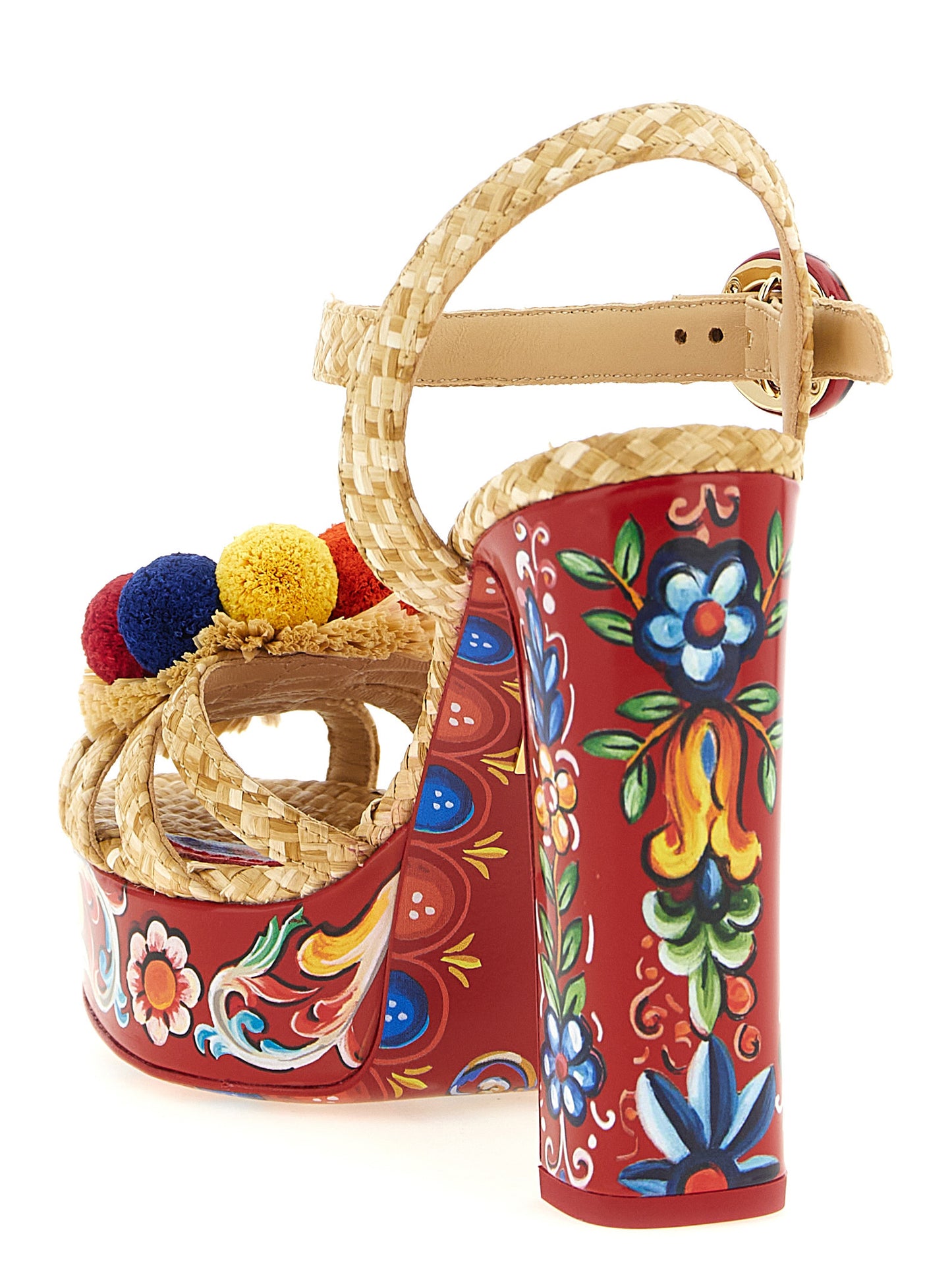 Platform Stiletto Ankle Strap Sandals by Dolce & Gabbana for women in raffia & lamb leather multicolor features an effortlessly chic silhouette from the Maiolica Women's Raffia & Lamb Leather Platform Stiletto Ankle Strap Sandals collection, showcasing a effortlessly chic stiletto platform and elegant .