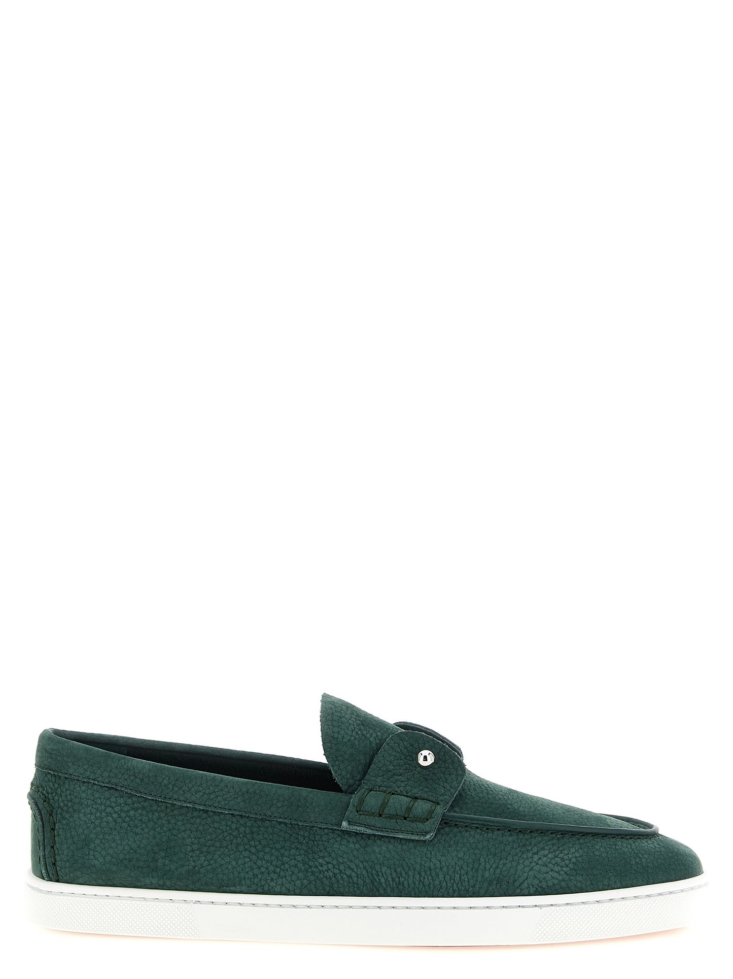 Loafer Slip-On Lace-Up Shoes by Christian Louboutin for men in calfskin leather bicolour & green showcases a resplendent De Poudre Men's Calfskin Leather Loafer Slip-On Lace-Up Shoes aesthetic, defined by its resplendent and elegant .