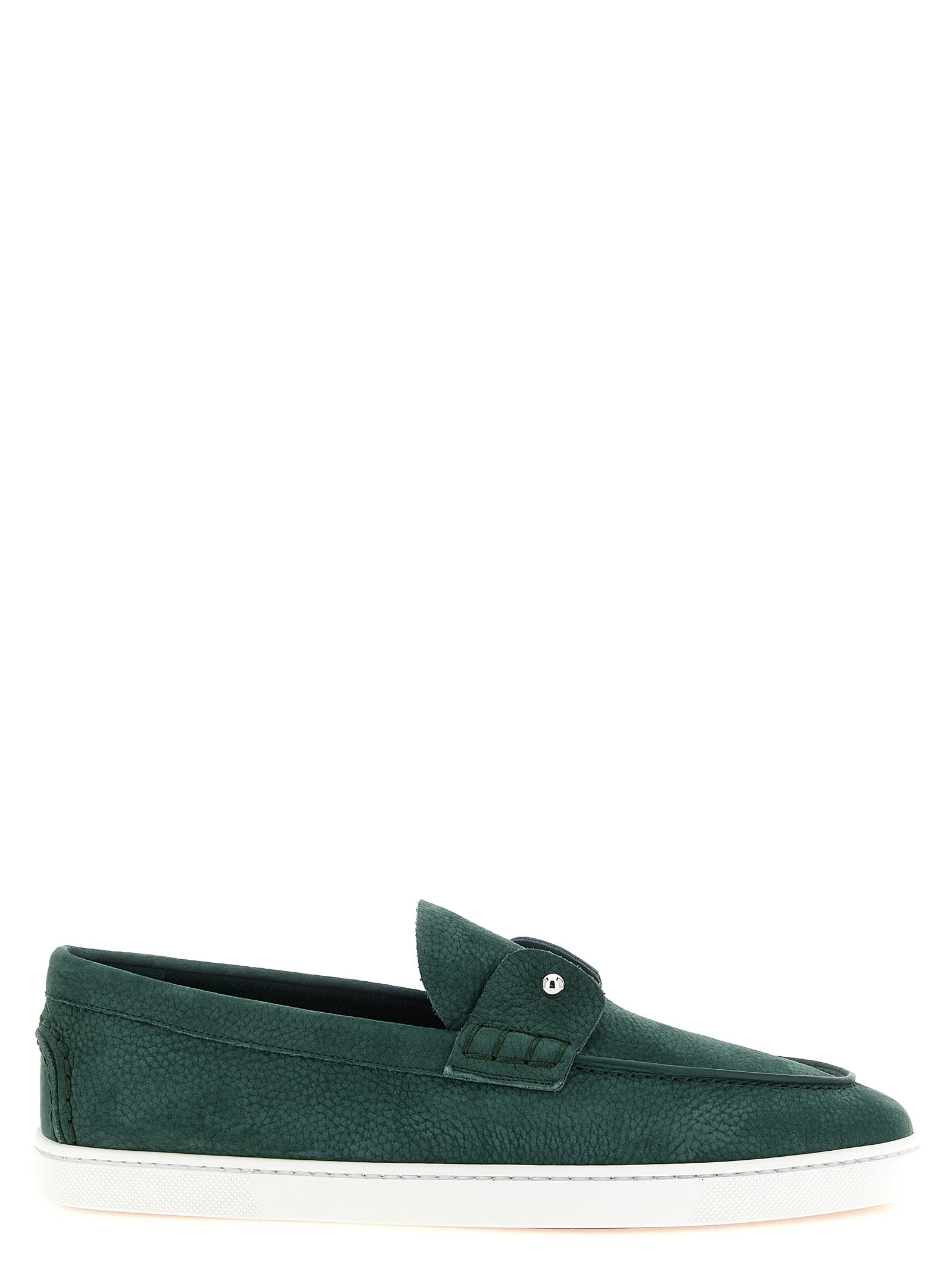 Loafer Slip-On Lace-Up Shoes by Christian Louboutin for men in calfskin leather bicolour & green showcases a resplendent De Poudre Men's Calfskin Leather Loafer Slip-On Lace-Up Shoes aesthetic, defined by its resplendent and elegant .