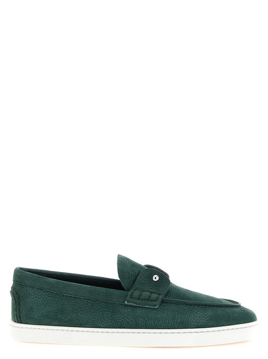 Loafer Slip-On Lace-Up Shoes by Christian Louboutin for men in calfskin leather bicolour & green showcases a resplendent De Poudre Men's Calfskin Leather Loafer Slip-On Lace-Up Shoes aesthetic, defined by its resplendent and elegant .