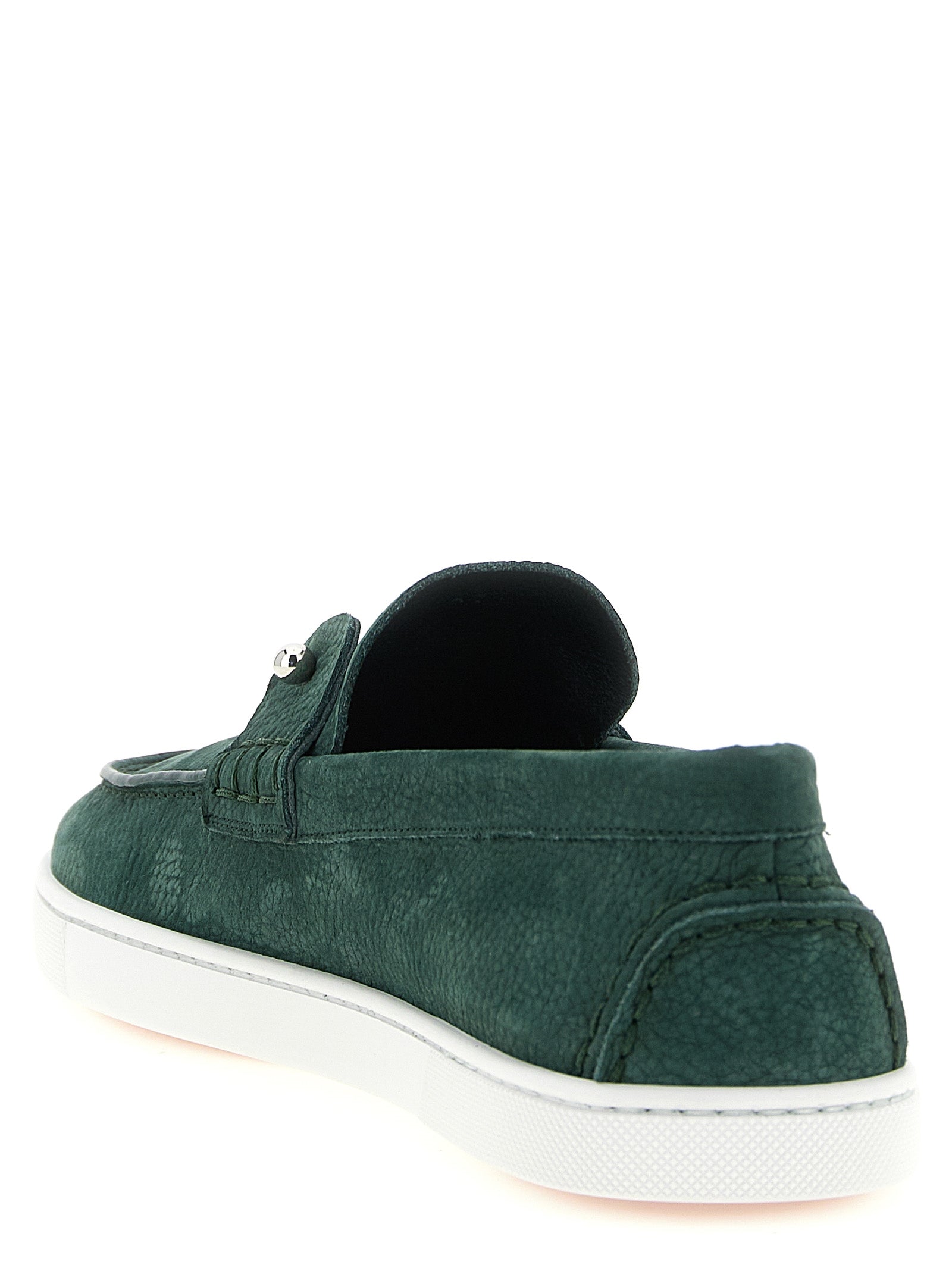 Loafer Slip-On Lace-Up Shoes by Christian Louboutin for men in calfskin leather bicolour & green features an ergonomic silhouette, perfectly showcasing De Poudre Men's Calfskin Leather Loafer Slip-On Lace-Up Shoes with its distinct and elegant .