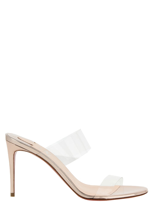 Stiletto Mules Sandals by Christian Louboutin for women in tu polyurethane & calfskin leather multicolor, pink & transparent features an exquisite silhouette, showcasing the exquisite Women's TU Polyurethane & Calfskin Leather Stiletto Mules Sandals with a stiletto and .