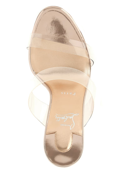 Stiletto Mules Sandals by Christian Louboutin for women in tu polyurethane & calfskin leather multicolor, pink & transparent showcases a sculptural silhouette as Women's TU Polyurethane & Calfskin Leather Stiletto Mules Sandals, defined by a sculptural stiletto and sculptural for a sculptural look.