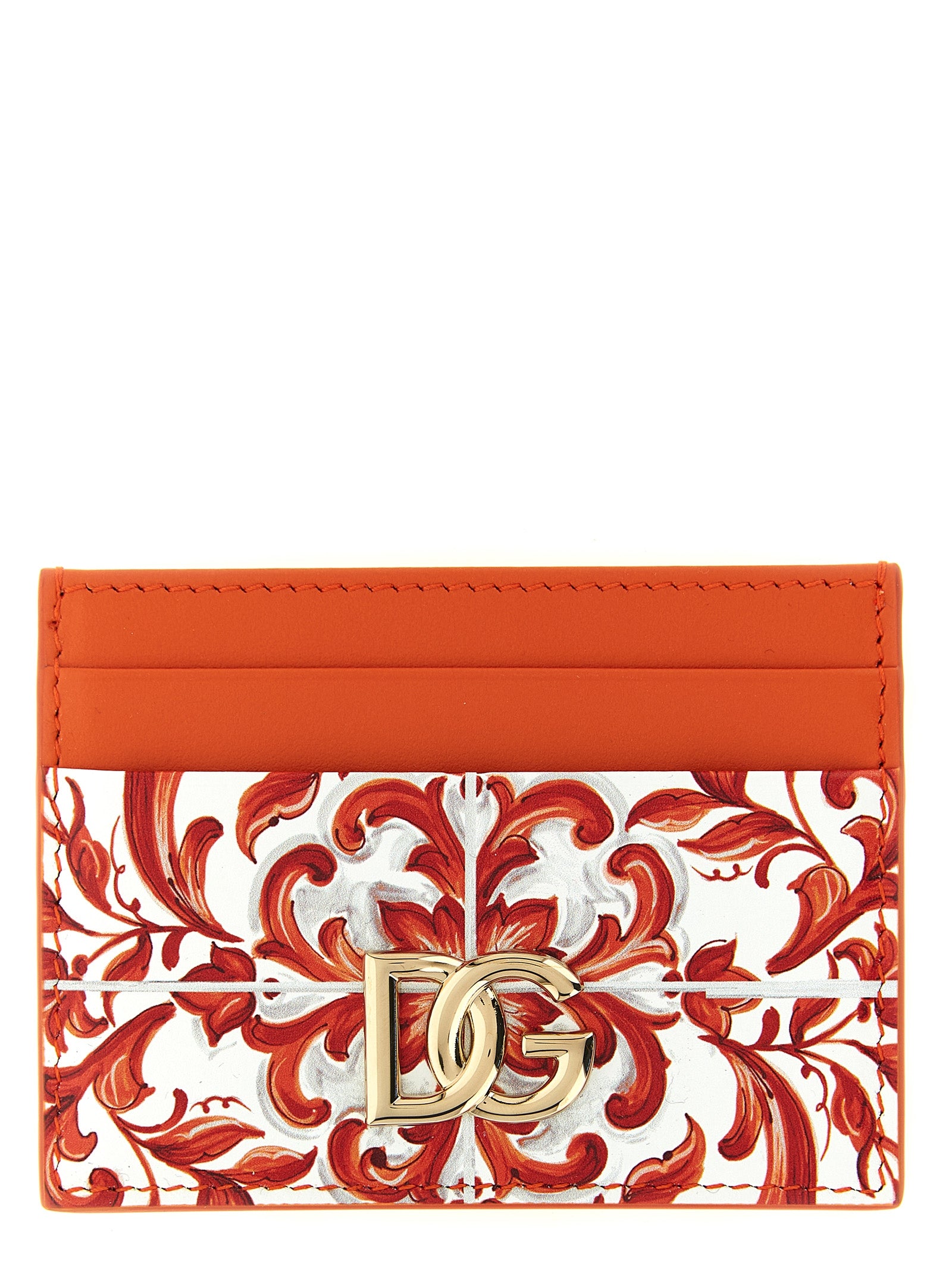 Cardholder Card Case by Dolce & Gabbana for women in calfskin leather gold, orange, signature-print & print showcases a couture-grade silhouette from the Maiolica Calfskin Leather Cardholder Card Case collection, highlighting functional card-organization for a couture-grade finish.