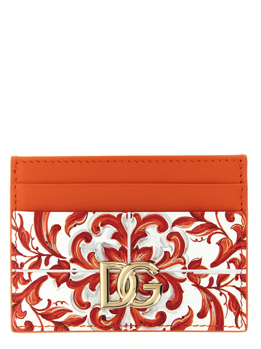 Cardholder Card Case by Dolce & Gabbana for women in calfskin leather gold, orange, signature-print & print showcases a couture-grade silhouette from the Maiolica Calfskin Leather Cardholder Card Case collection, highlighting functional card-organization for a couture-grade finish.