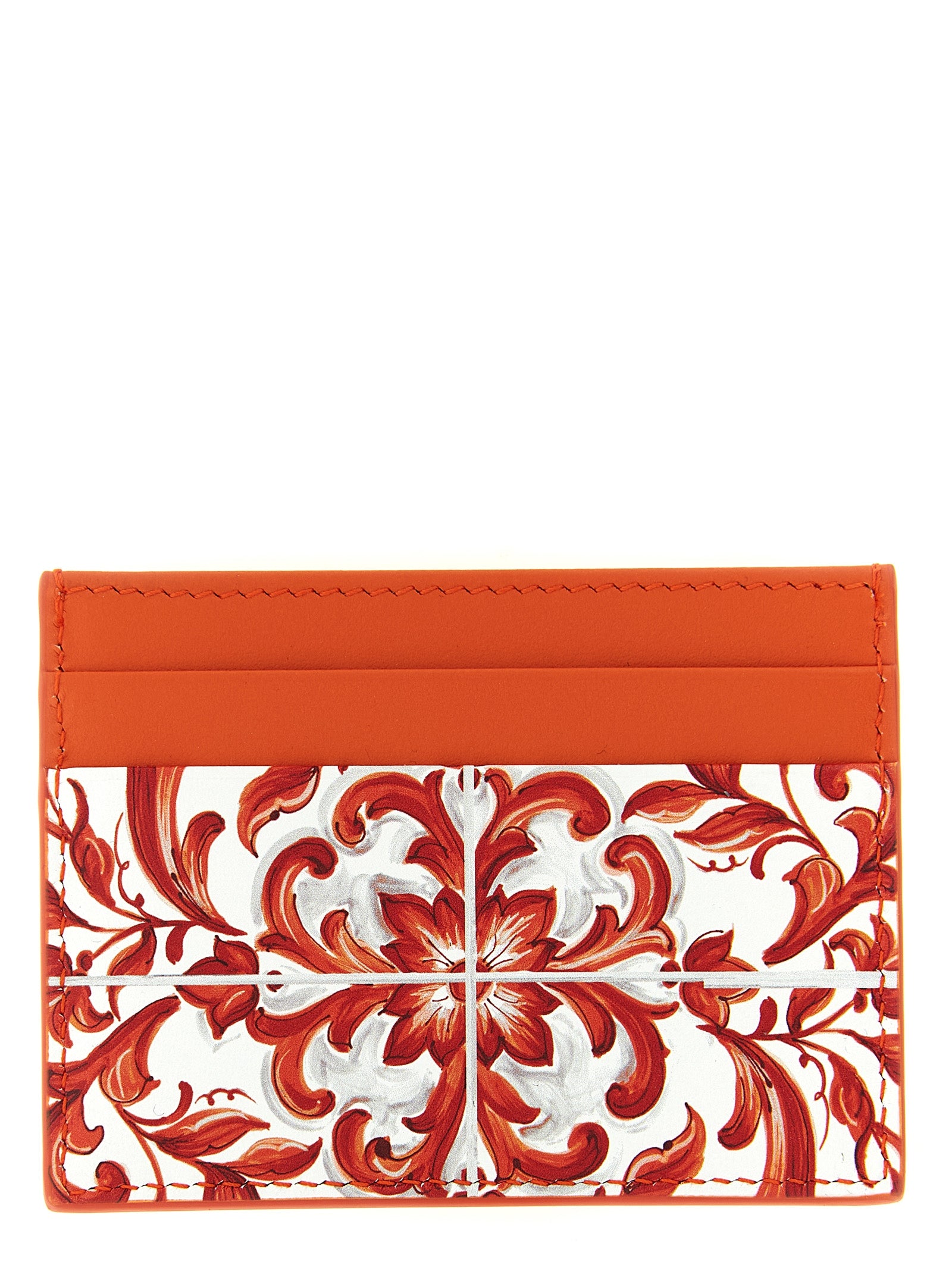 Cardholder Card Case by Dolce & Gabbana for women in calfskin leather gold, orange, signature-print & print features a refined silhouette, showcasing the elegant lines of the Maiolica Calfskin Leather Cardholder Card Case alongside premium card-organization for a refined finish.