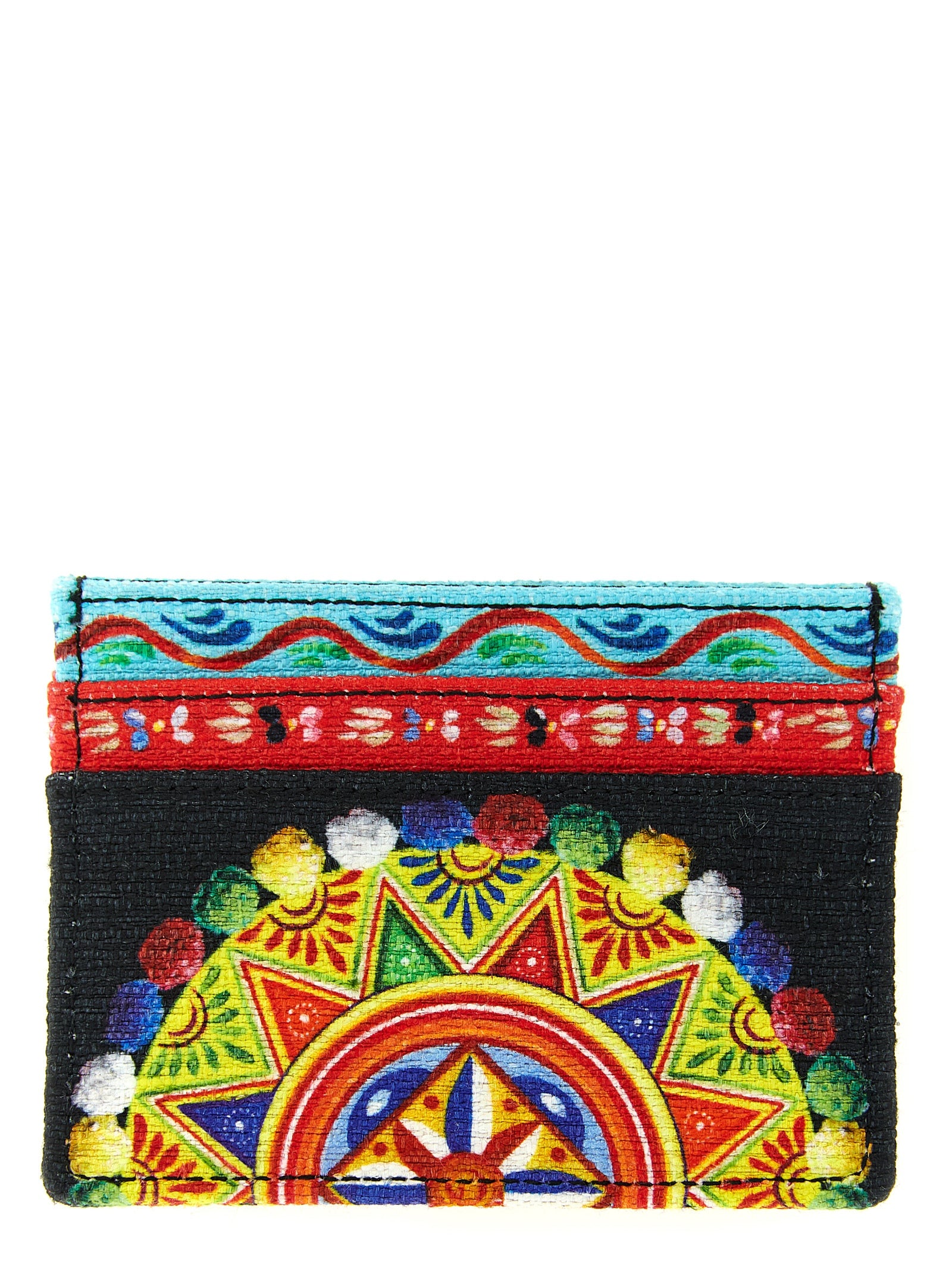 Cardholder Card Case by Dolce & Gabbana for women in stretch cotton linen & leather multicolor, signature & print features an dynamic silhouette from the Stretch Cotton Linen & Leather Cardholder Card Case collection, highlighting dynamic card-organization for a premium and sophisticated look.