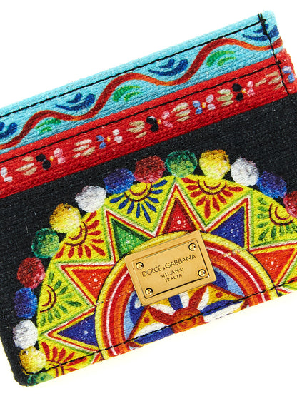 Cardholder Card Case by Dolce & Gabbana for women in stretch cotton linen & leather multicolor, signature & print features a polished Stretch Cotton Linen & Leather Cardholder Card Case design with polished card-organization.